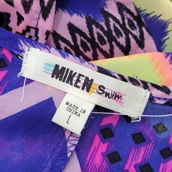 Miken Swim Multicolor Chevron Printed Tassel Side Pullover Swim Coverup Women Lg - Picture 5 of 7